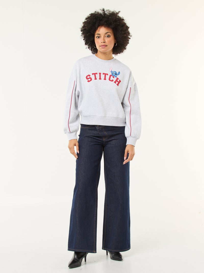 Sweat à col rond 'Stitch' en molleton gratté Gris - Kiabi