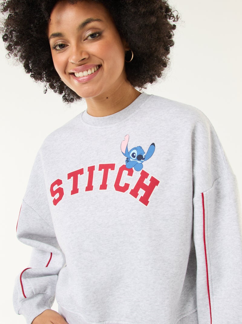 Sweat à col rond 'Stitch' en molleton gratté Gris - Kiabi