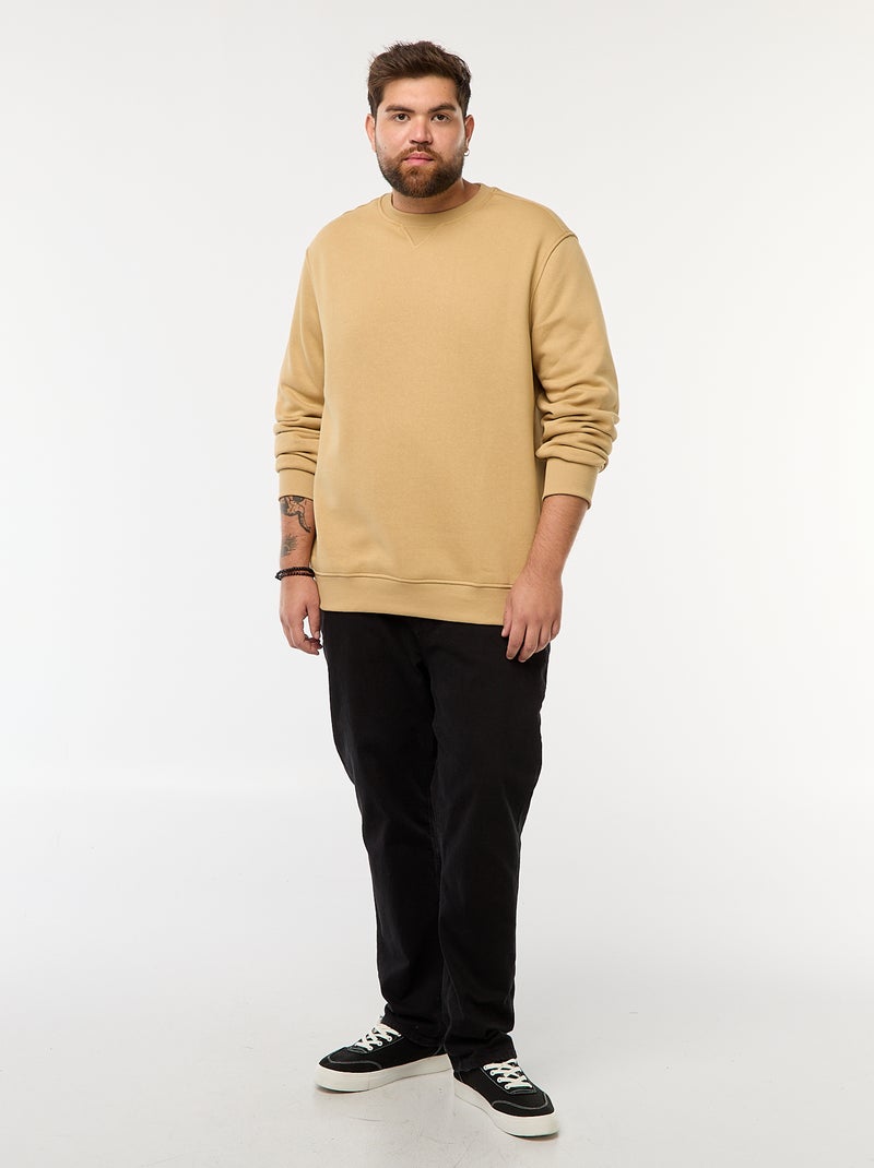 Sweat à col rond uni Beige - Kiabi