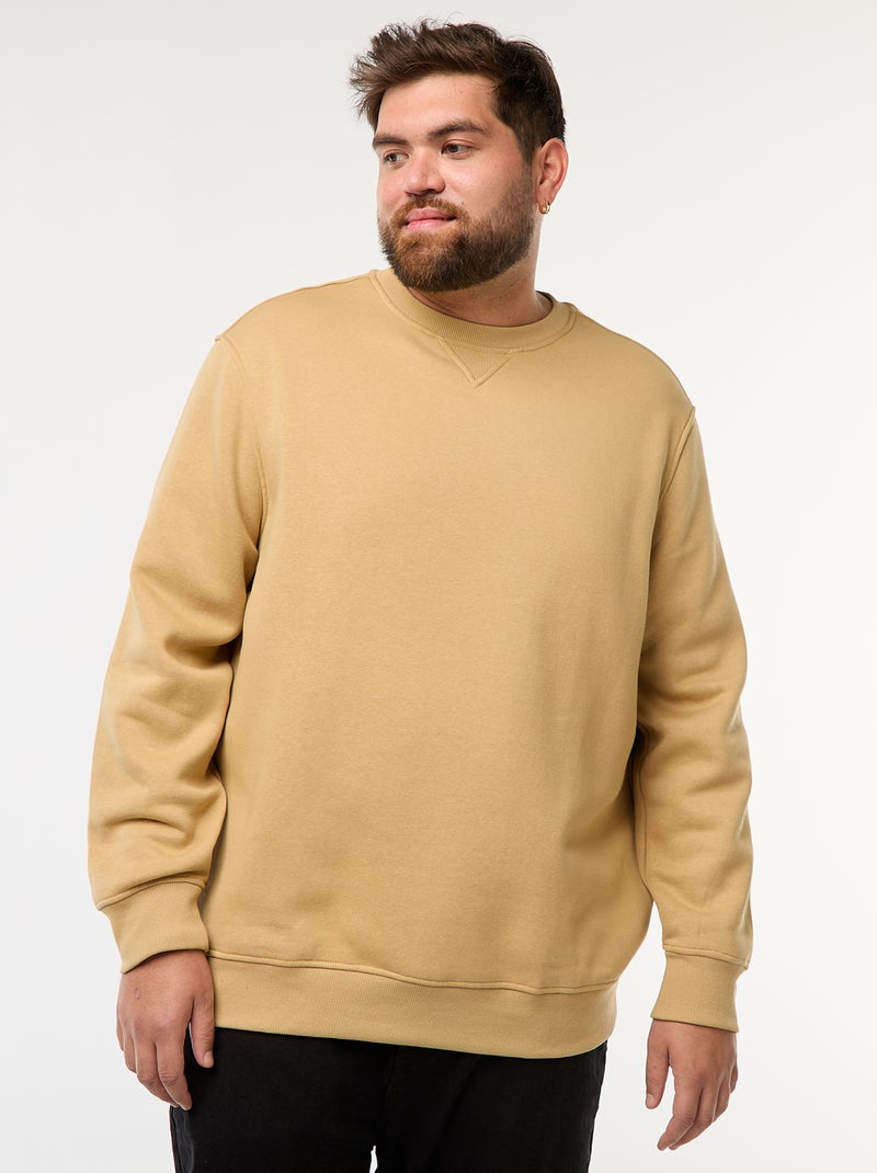 Sweat à col rond uni Beige - Kiabi