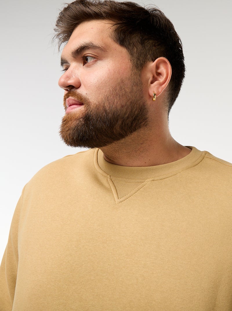 Sweat à col rond uni Beige - Kiabi