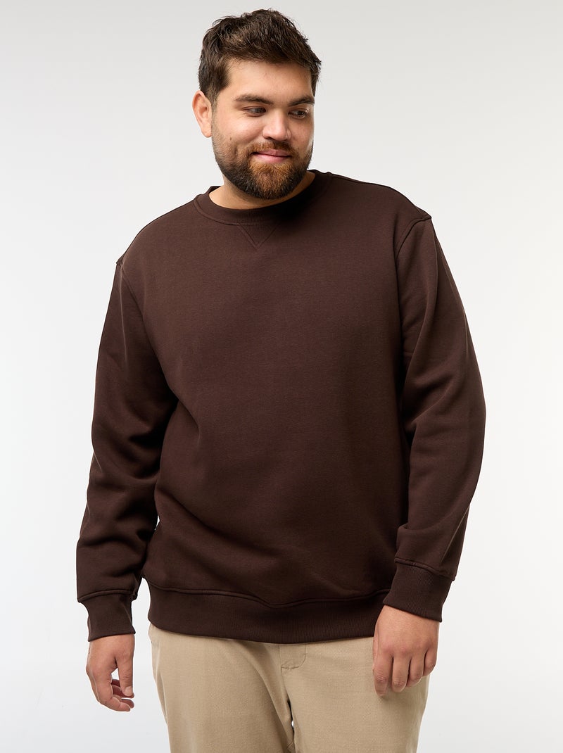 Sweat à col rond uni Marron - Kiabi