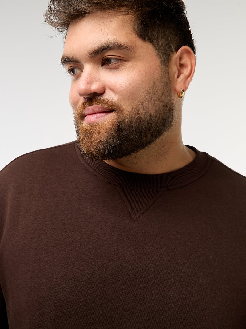 Sweat à col rond uni Marron - Kiabi