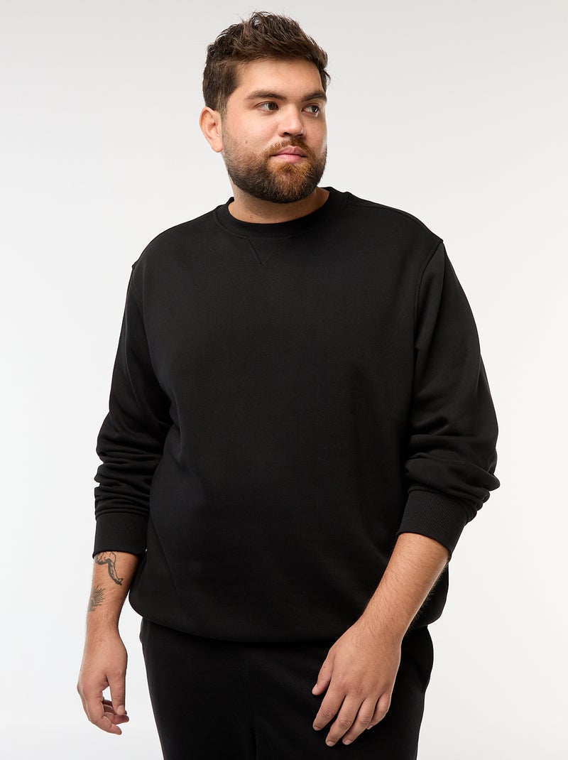 Sweat à col rond uni Noir - Kiabi