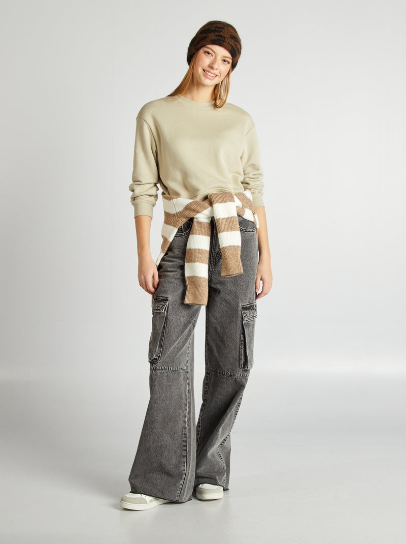 Sweat à col rond uni Vert olive - Kiabi