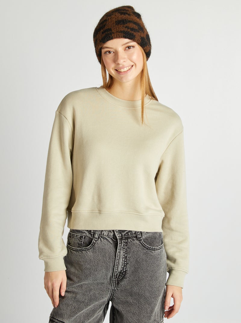 Sweat à col rond uni Vert olive - Kiabi