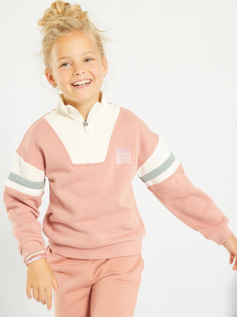 Sweat à col zippé en molleton Rose - Kiabi