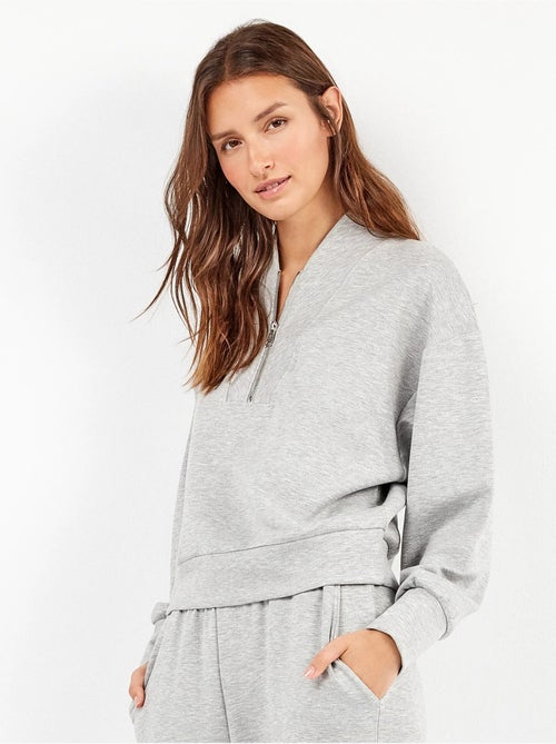 Sweat à double toucher doux avec fermeture éclair - Kiabi Sweat à double toucher doux avec fermeture éclair - Kiabi