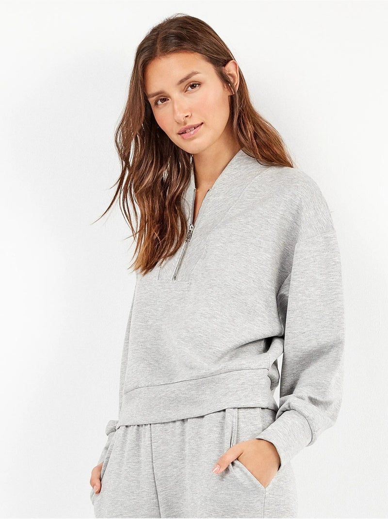 Sweat à double toucher doux avec fermeture éclair Gris - Kiabi