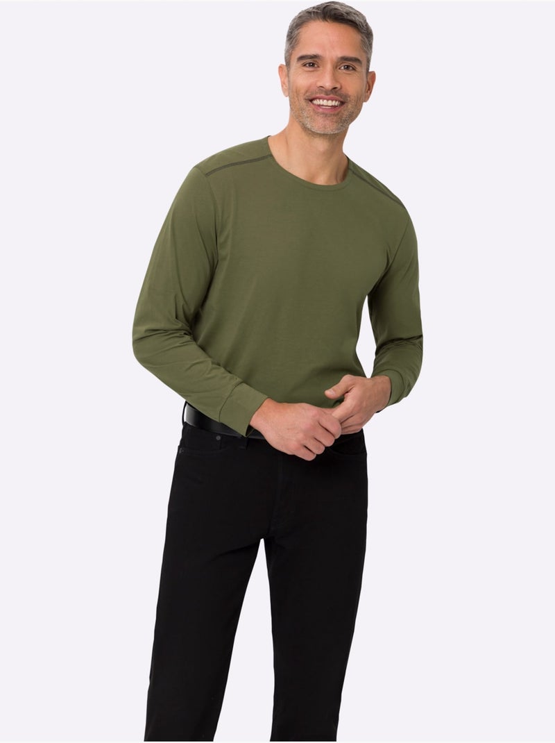 Sweat à encolure ronde épaulettes devant - taille standard - moda vilona Vert olive - Kiabi