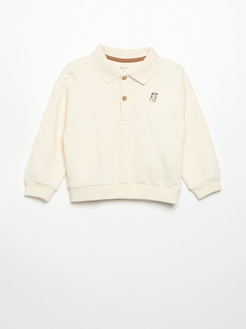 Sweat à manches longues avec col polo Blanc - Kiabi