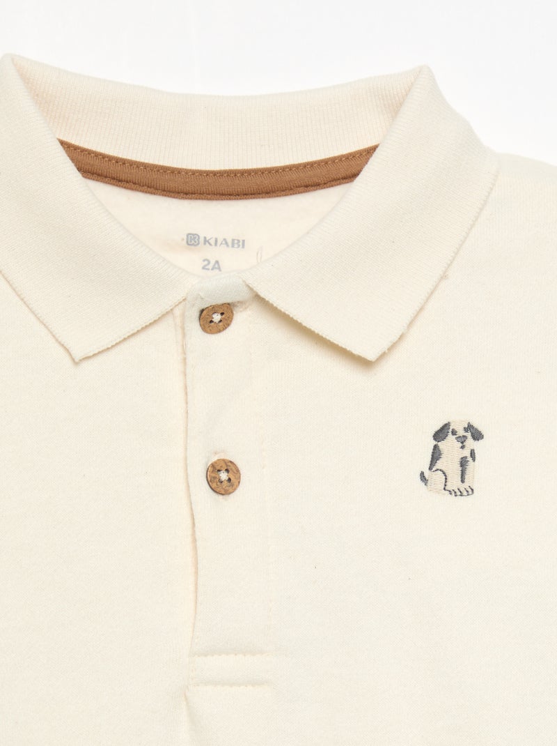 Sweat à manches longues avec col polo Blanc - Kiabi