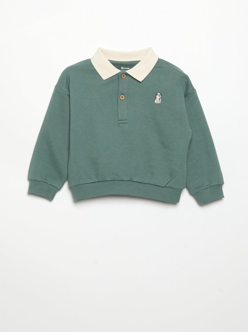 Sweat à manches longues avec col polo Vert - Kiabi