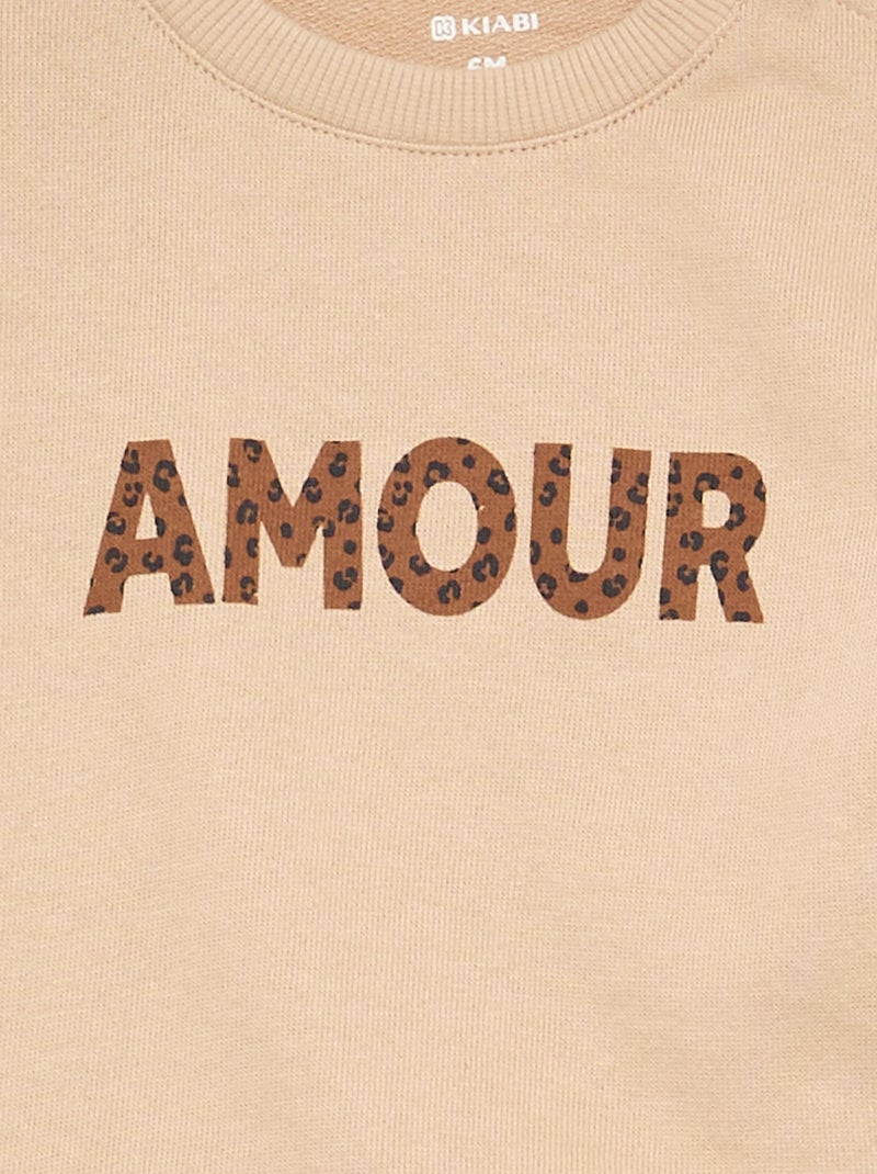 Sweat à manches longues avec imprimé Beige - Kiabi