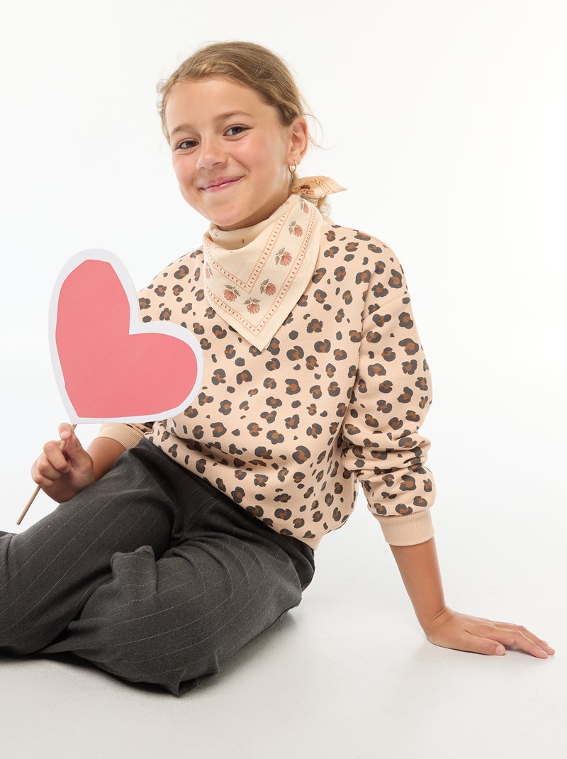 Sweat à manches longues avec imprimé Beige - Kiabi
