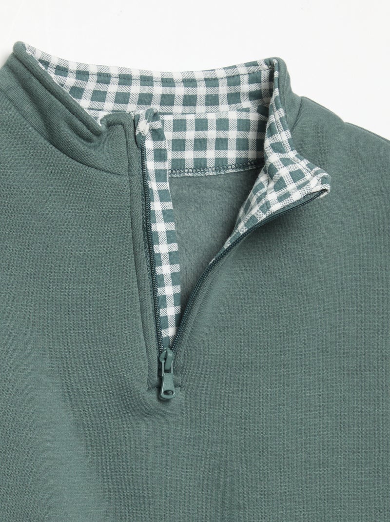 Sweat à manches longues et col zippé Vert - Kiabi