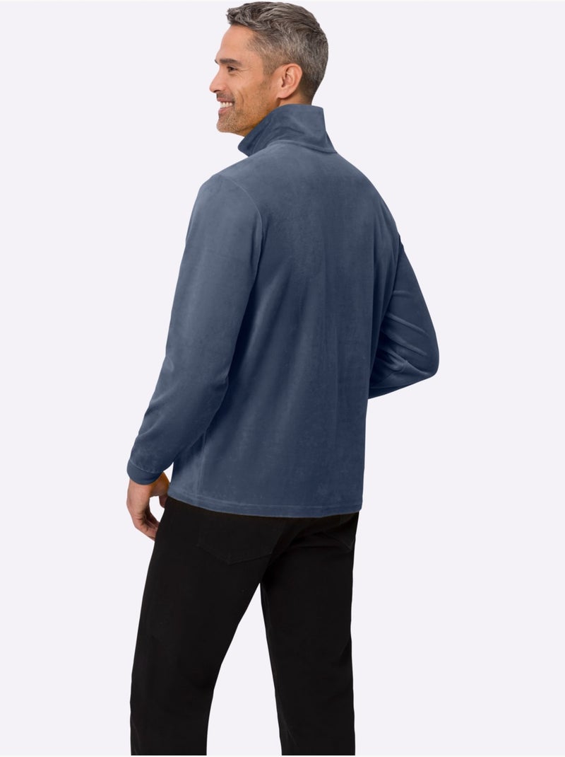 Sweat à manches longues qualité velours ras doux - taille standard - moda vilona Bleu gris - Kiabi