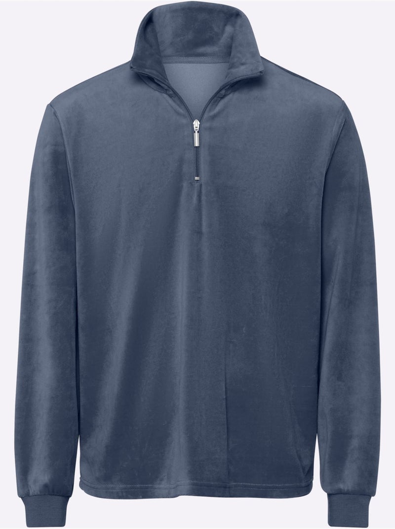 Sweat à manches longues qualité velours ras doux - taille standard - moda vilona Bleu gris - Kiabi