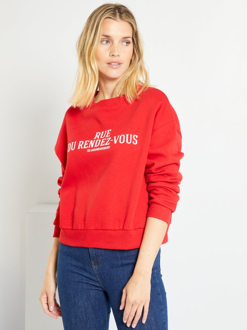Sweat à message 'rue du rendez-vous' Rouge - Kiabi