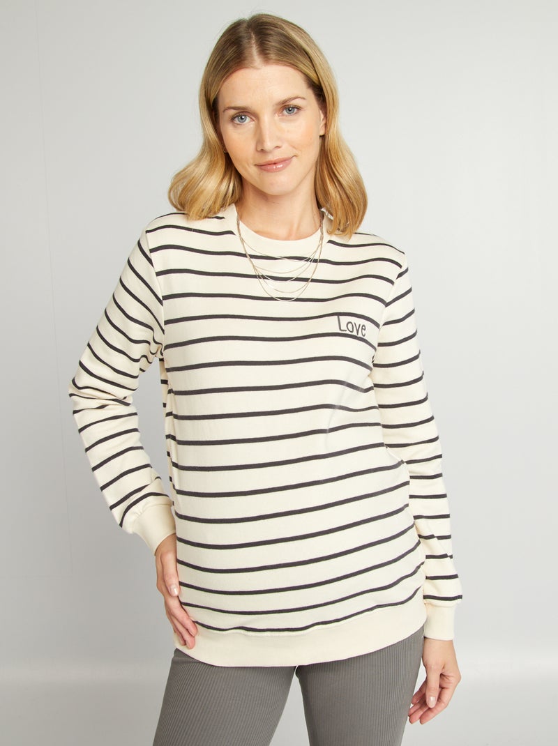Sweat allaitement avec ouverture pressions Blanc/noir - Kiabi
