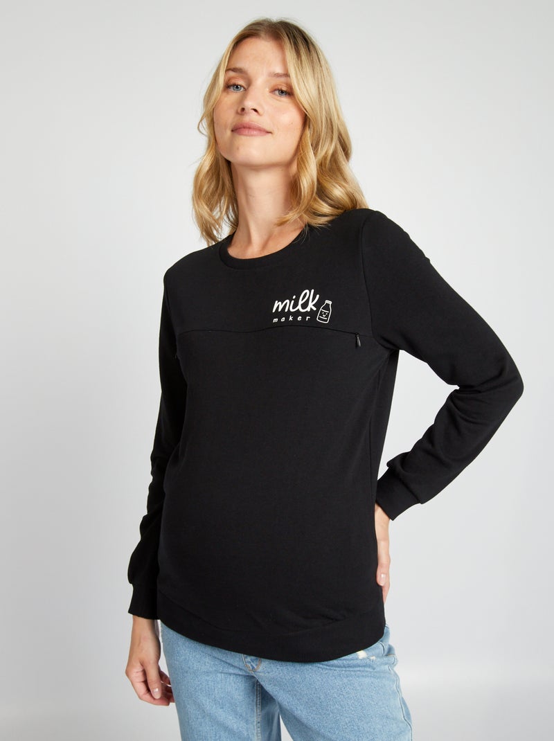 Sweat allaitement avec ouverture zippée Noir - Kiabi
