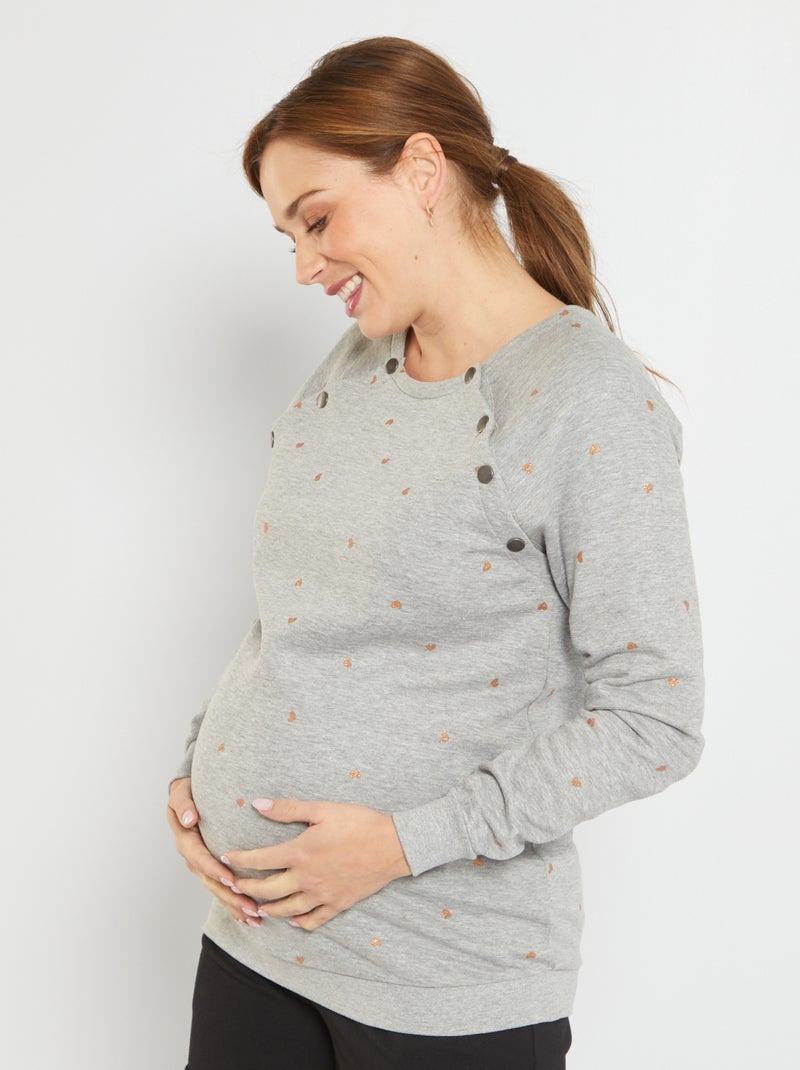 Sweat allaitement en molleton Gris coeurs - Kiabi