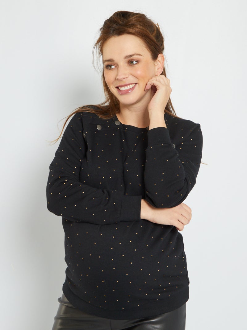 Sweat allaitement en molleton imprimé Noir pois - Kiabi