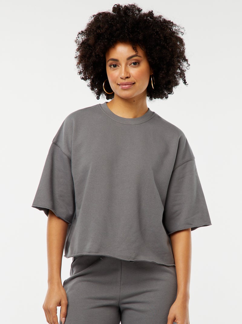 Sweat ample à manches courtes GRIS - Kiabi