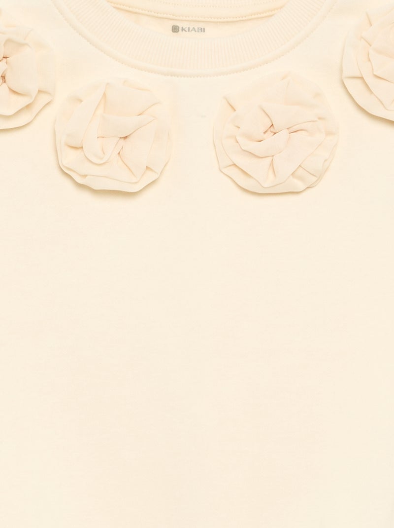 Sweat avec animations 'fleurs' en 3 dimensions Ecru - Kiabi