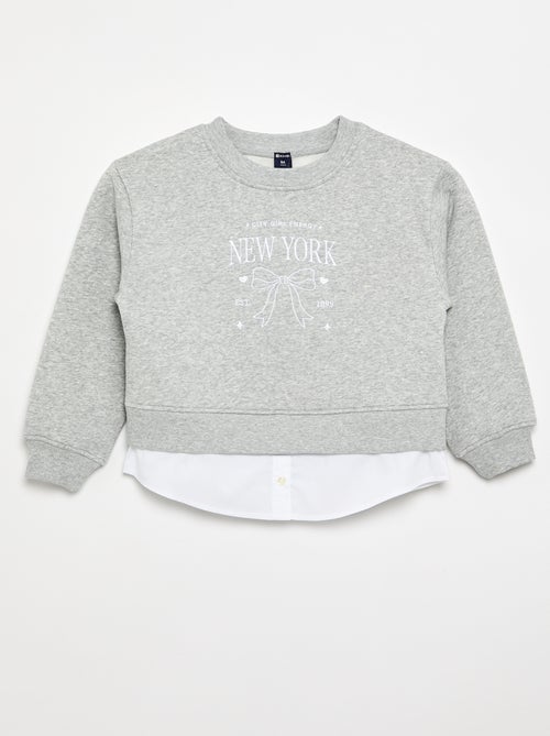 Sweat avec bas de chemise intégré et broderie poitrine - Kiabi