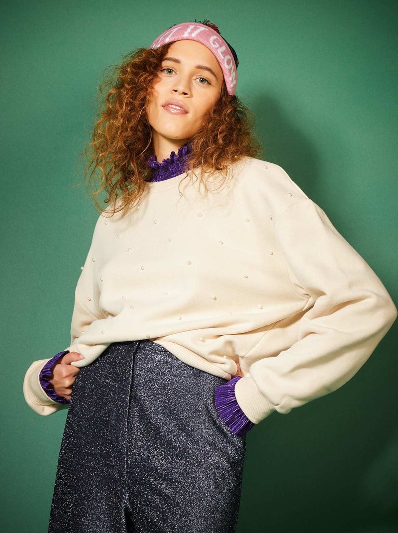 Sweat avec bijoux perles Beige - Kiabi