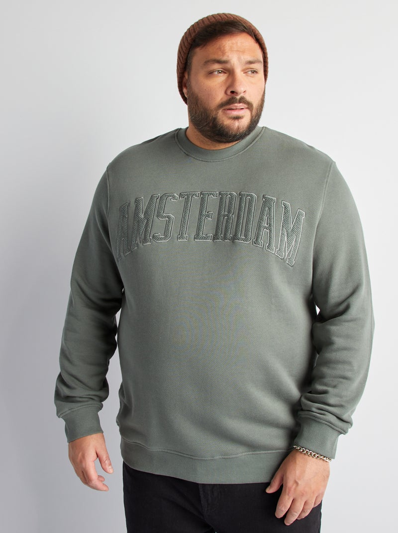 Sweat avec broderie poitrine Vert - Kiabi