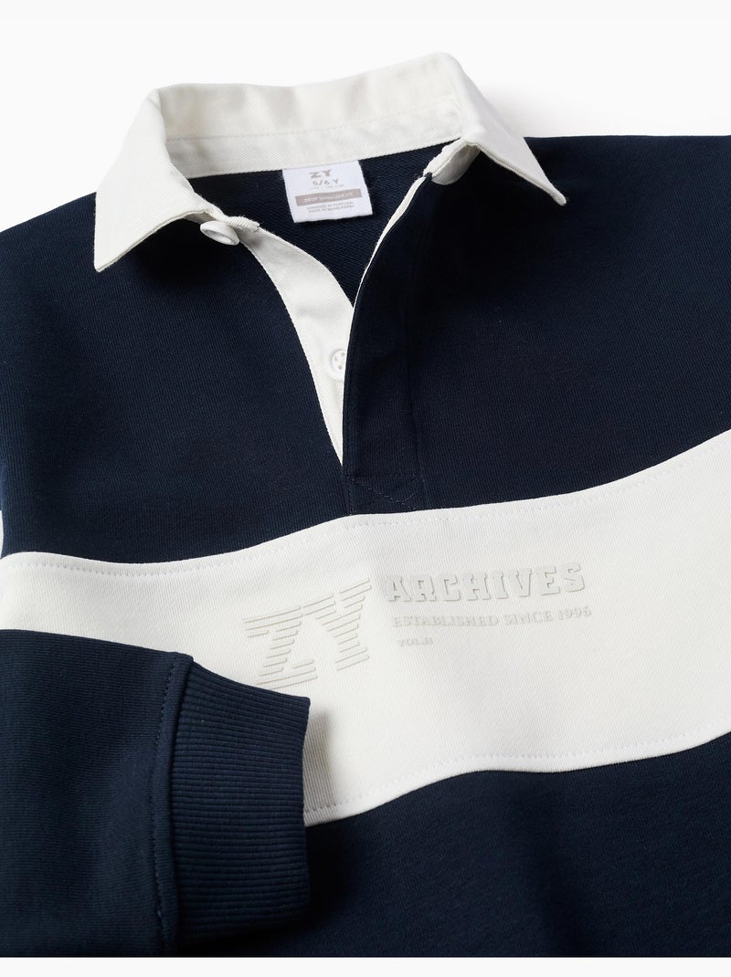 Sweat avec col polo et bloc de couleurs Bleu foncé - Kiabi
