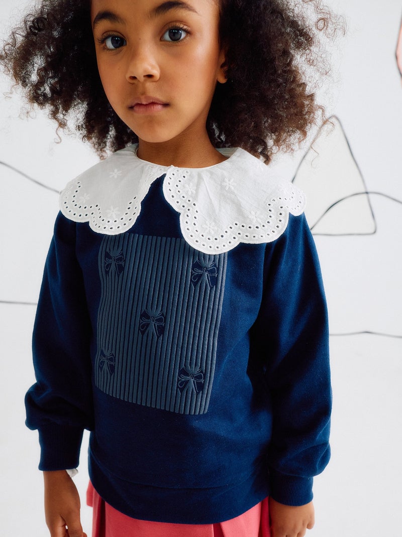 Sweat avec Imprimé en Relief Bleu foncé - Kiabi