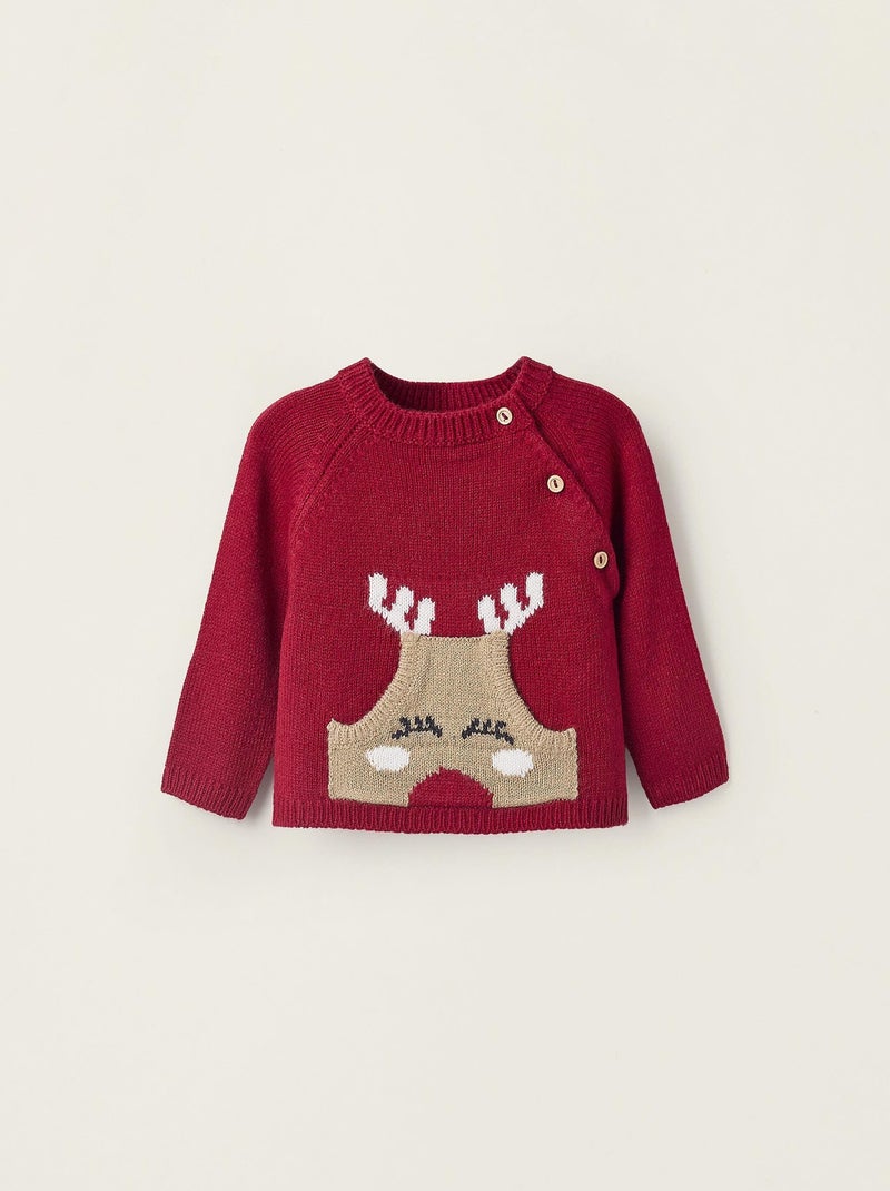 Sweat avec jacquard renne, poche kangourou NOËL Rouge - Kiabi