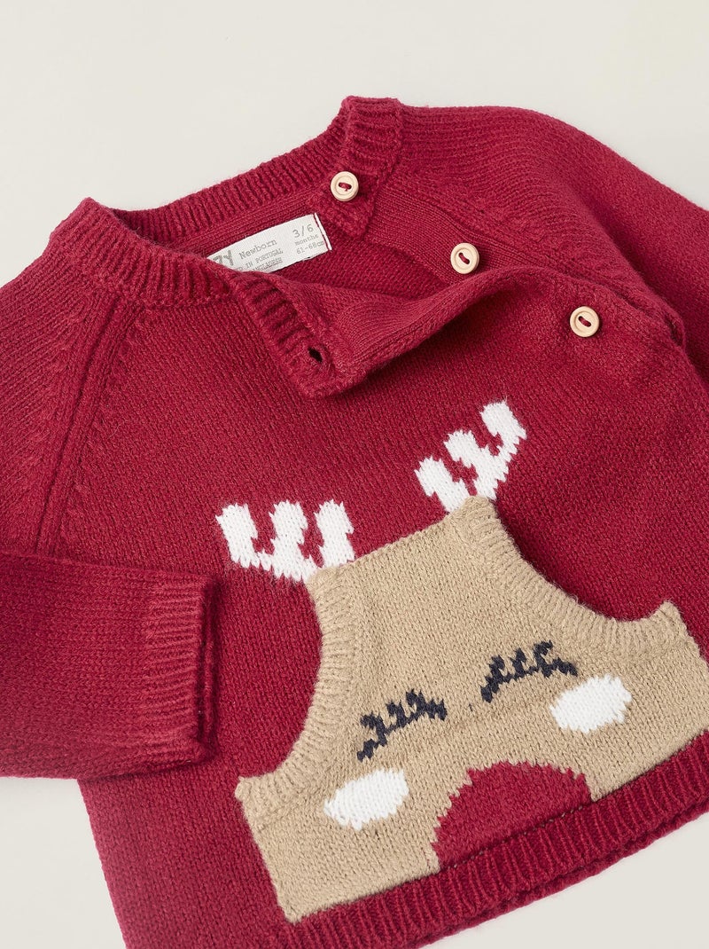 Sweat avec jacquard renne, poche kangourou NOËL Rouge - Kiabi