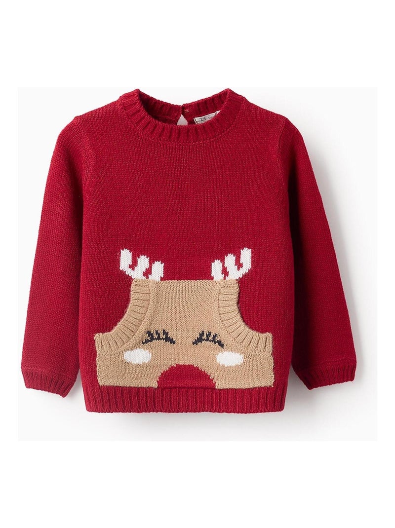 Sweat avec jacquard renne, poche kangourou NOËL Rouge - Kiabi