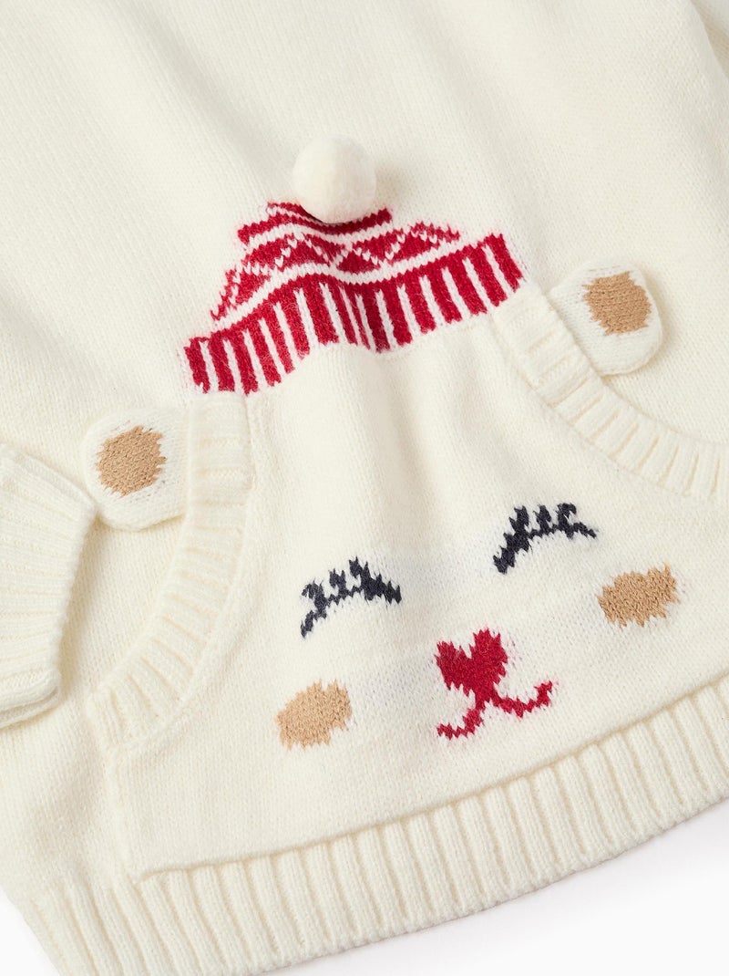 Sweat avec jacquard renne, poche kangourou, pompon et petites oreilles NOËL Blanc - Kiabi