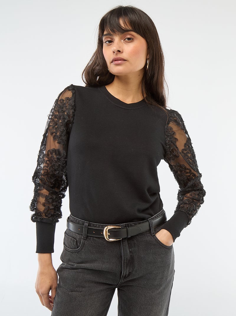 Sweat avec manches ajourées 'JDY' Noir Femme Kiabi