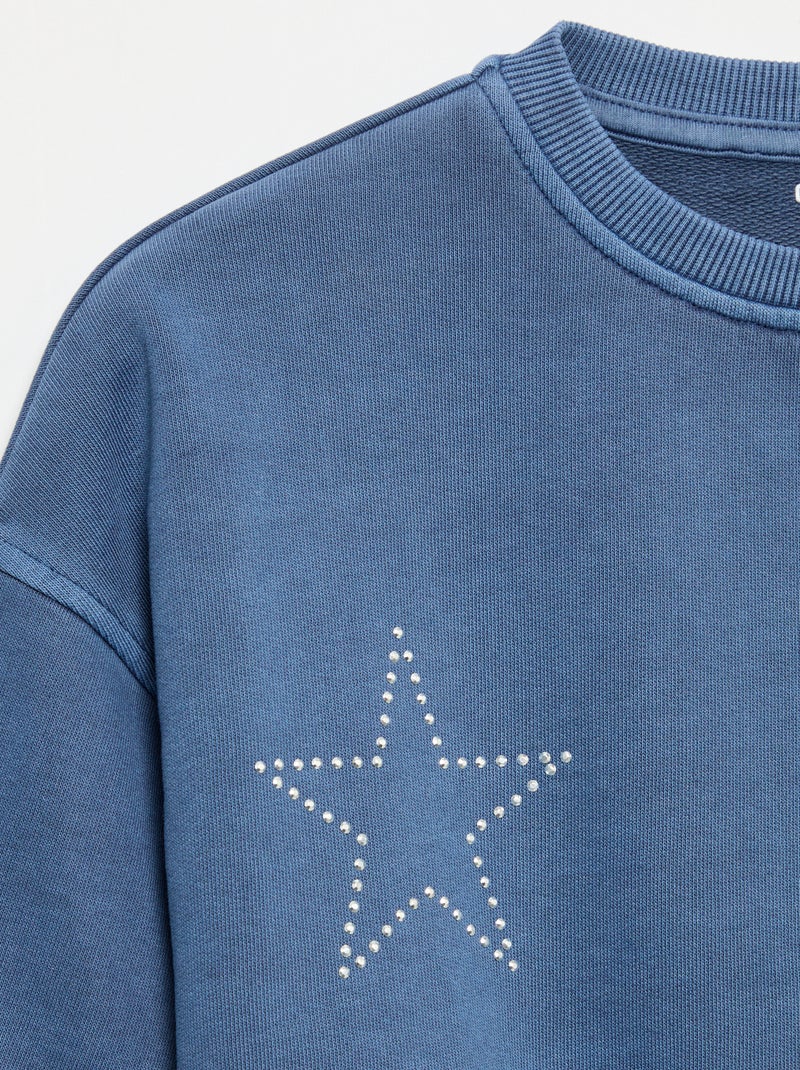 Sweat avec strass Bleu - Kiabi