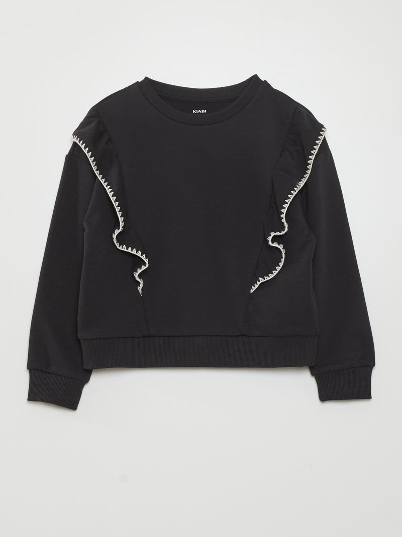 Sweat avec volants noir - Kiabi
