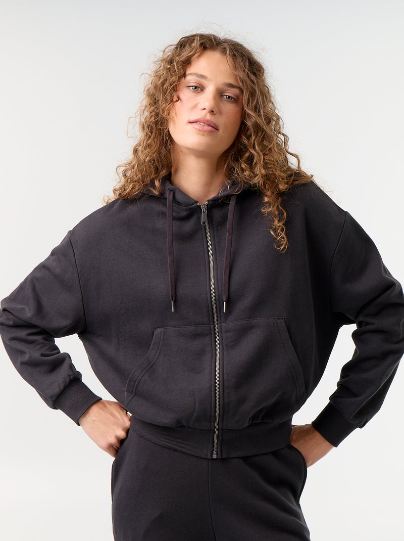 Sweat basique en molleton léger Noir - Kiabi