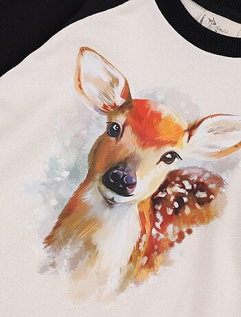 Sweat Beige Fille Imprimé Bambi THE FAWN - La Faute à Voltaire