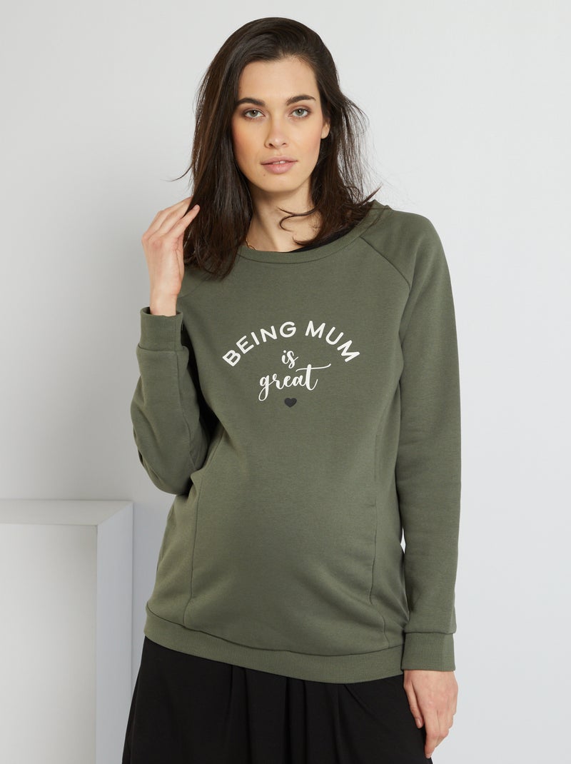Sweat 'Being mum is great' kaki - Kiabi