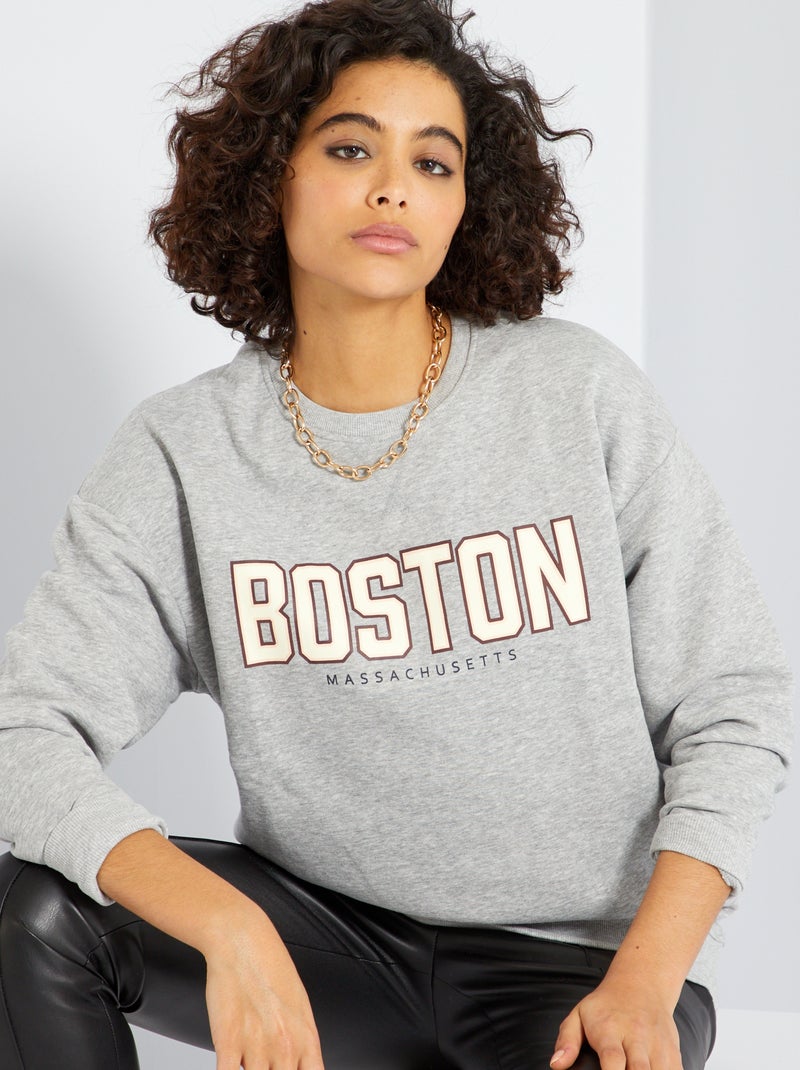 Sweat 'Boston' en molleton gris - Kiabi