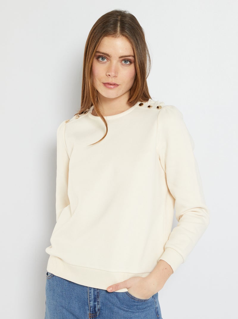 Sweat brodés à boutons blanc cassé - Kiabi