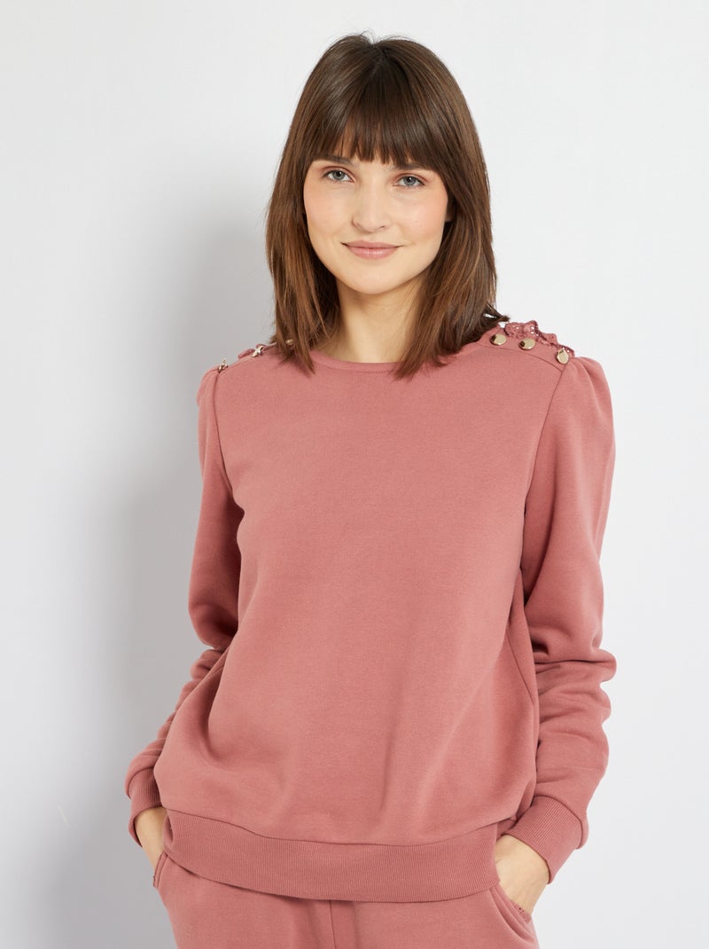 Sweat brodés à boutons bois de rose - Kiabi
