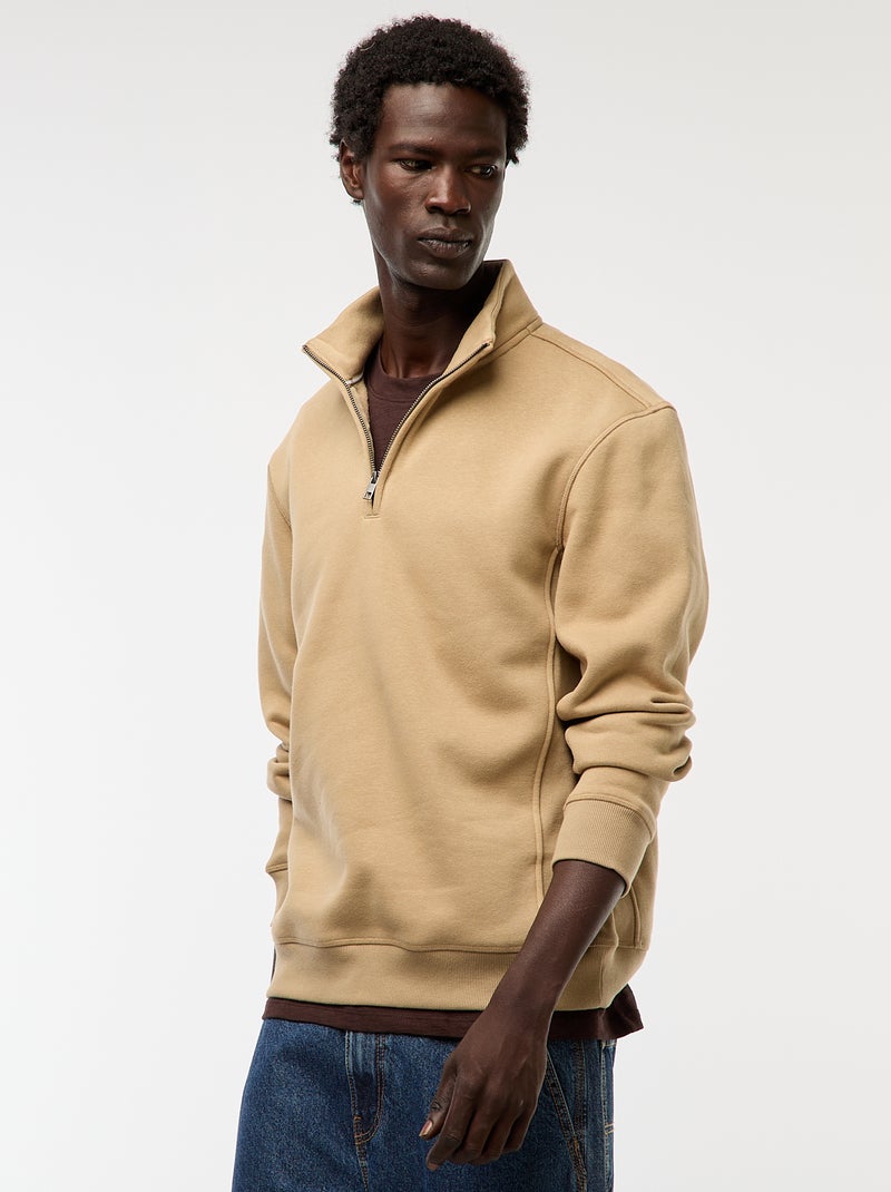 Sweat camionneur avec col montant zippé Beige - Kiabi