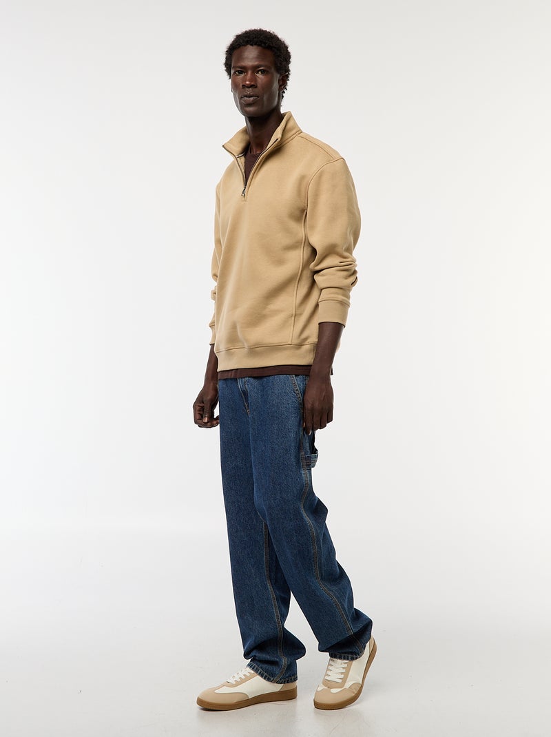 Sweat camionneur avec col montant zippé Beige - Kiabi