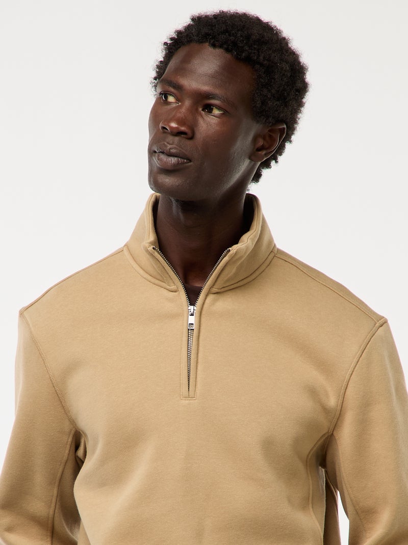 Sweat camionneur avec col montant zippé Beige - Kiabi